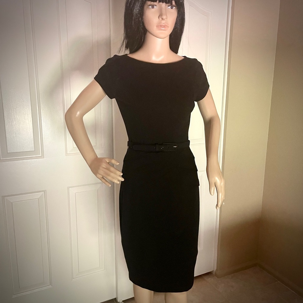 Unique Vintage Cache Sheath. Figure flattering pleated enhancements and belted